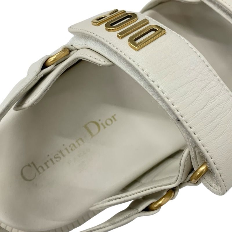 Christian Dioract Sandals Shoes Lambskin Ivory Gold Logo Velcro Strap