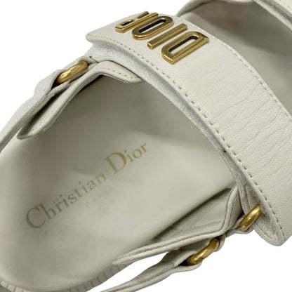 Christian Dioract Sandals Shoes Lambskin Ivory Gold Logo Velcro Strap