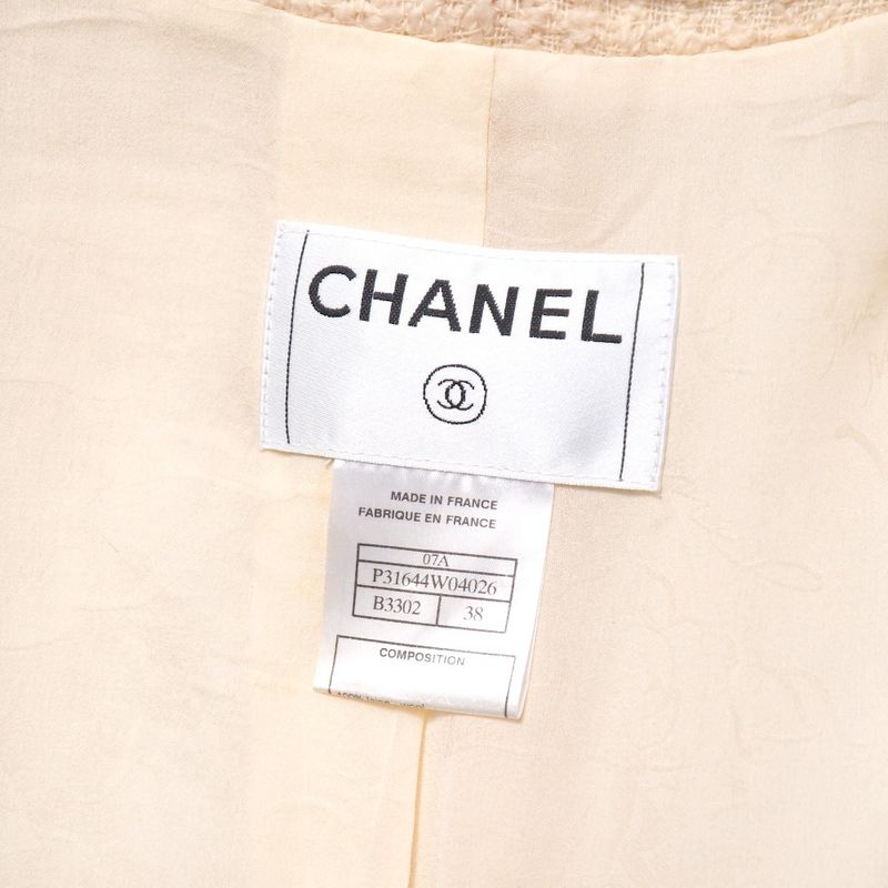 Chanel Jacket Size 38 Coco Mark CC Logo Buttons Blade Trim Wool Made In France