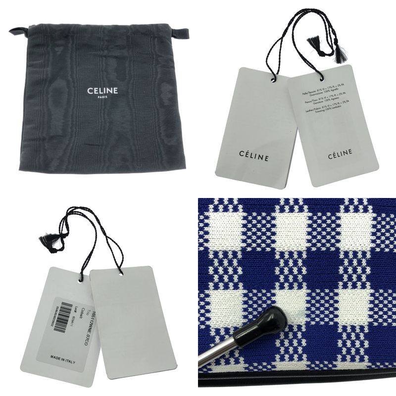 Celine - Phoebe Trio Knit And Leather Check Shoulder Bag - Cobalt Blue White -