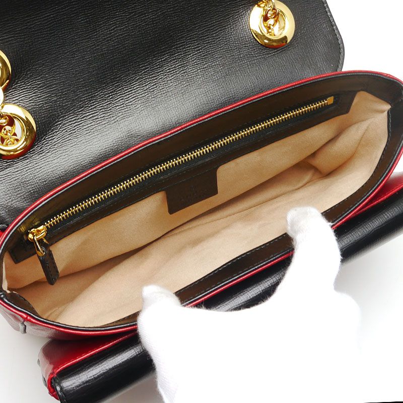 Gucci Chain Shoulder Bag 576421 Leather Red And Black Storage With Bag