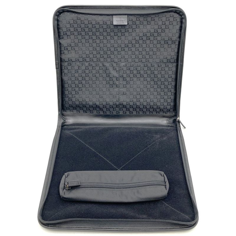 Gucci 019 0434 Clutch Bag Second Bag Leather Nylon With Pouch Black Ladies Men