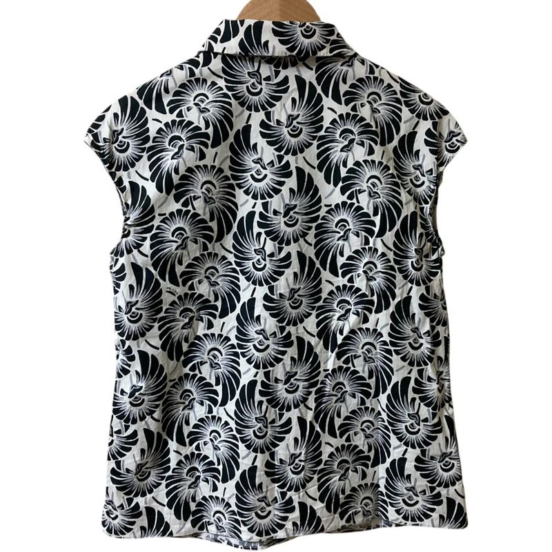 Prada Flower Print Sleeveless Shirt Blouse Size 38 White Black Women's Used