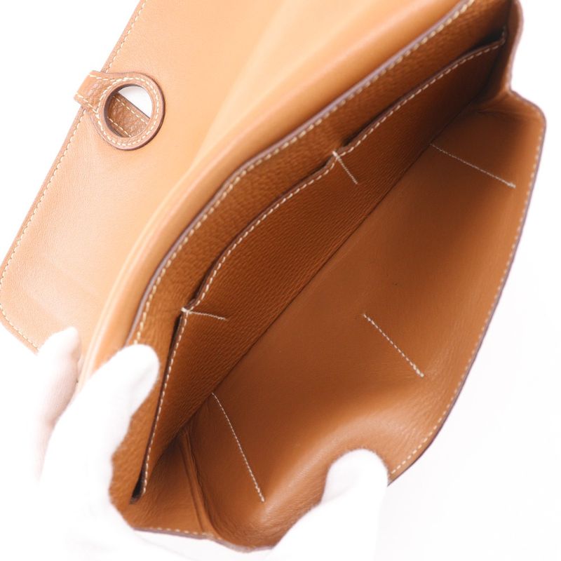 Hermes Dogon GM Taurillon Clemence Gold Brown □J Unisex Long Wallet