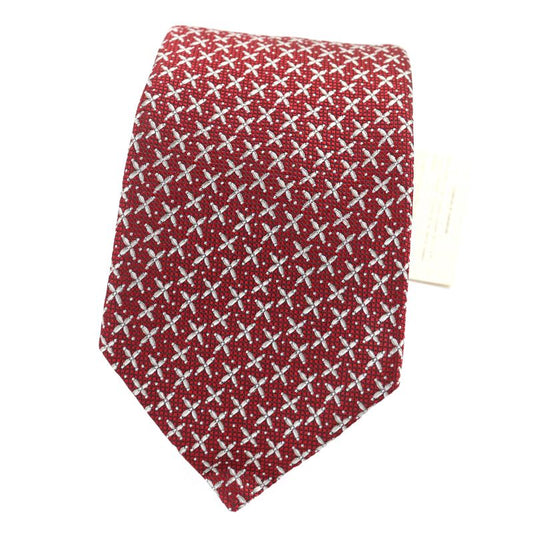 Bvlgari 100% Silk Sette Pieghe Wide Tie Tie Red All Over With Box Made In Italy