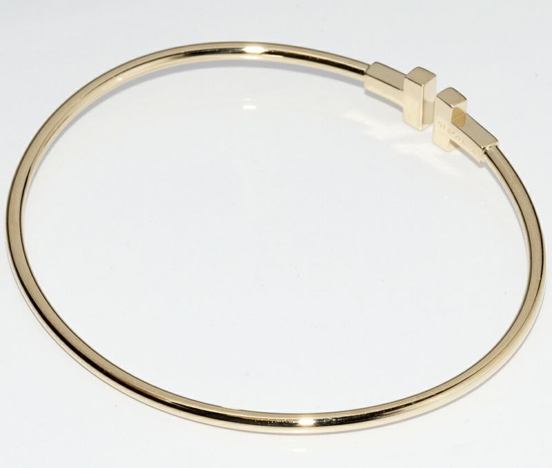Tiffany & Co Bracelet Bangle 18K Yellow Gold T Narrow Wire Bracelet Large