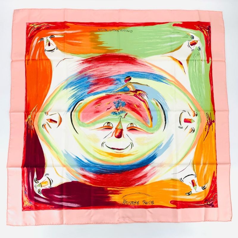 Hermes Carre 90 Smiles In Third Millenary Pink X Multicolor Scarf 100% Silk
