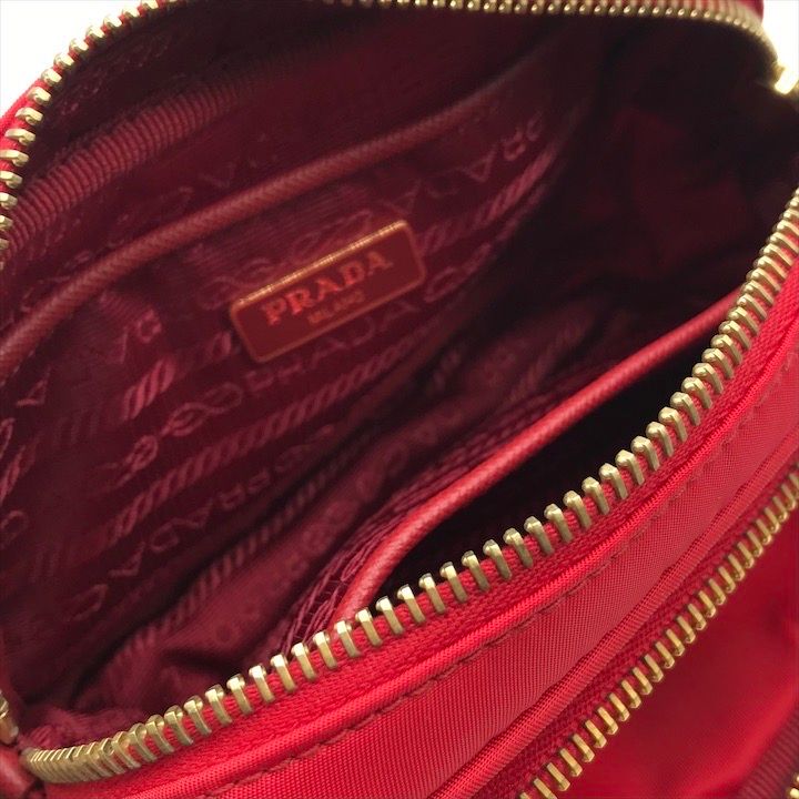 Prada Triangle Logo Nylon Mini 2-Way Pouch Shoulder Bag Red