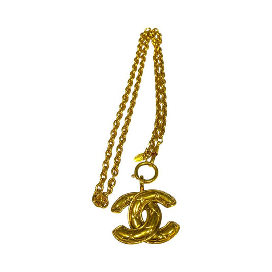 Chanel ⑤ 3859 70s-80s Vintage Matelasse Coco Mark Chain Necklace Unisex Gold