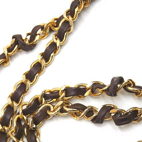 Chanel Double Chain V-stitch Lambskin Brown Shoulder Bag Gold