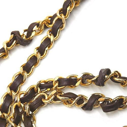 Chanel Double Chain V-stitch Lambskin Brown Shoulder Bag Gold