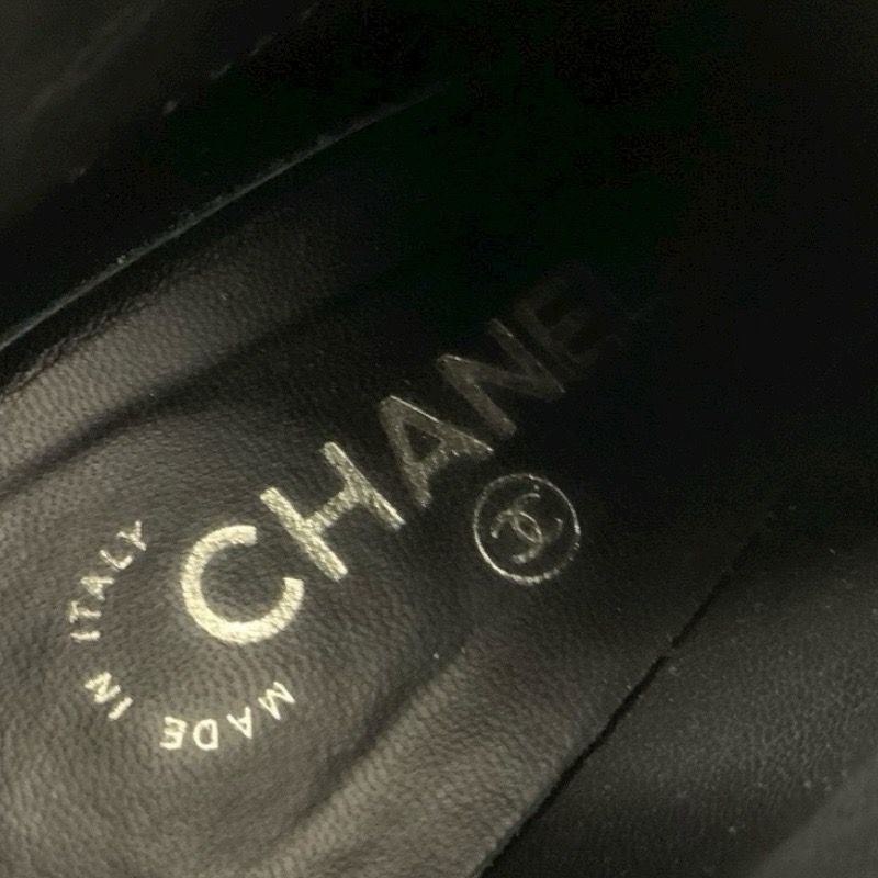 Chanel Boots Short Boots Shoes Leather Black Booties Lace Up Coco Mark Pearl