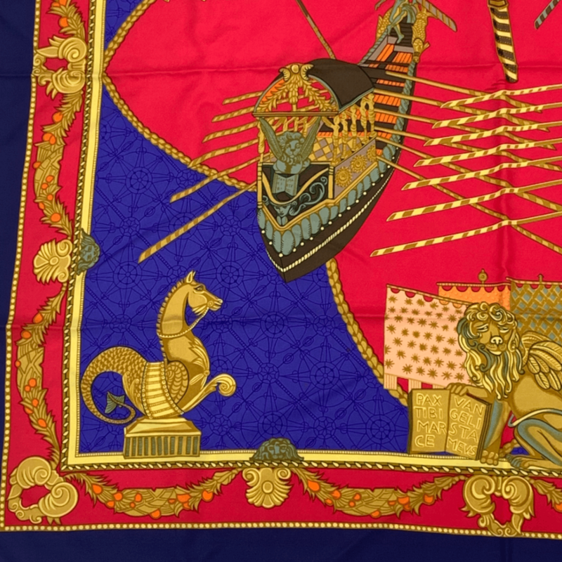 Hermes Scarf Carre 90 Silk Les Bissone De Venise Venice Boat Festival Red And