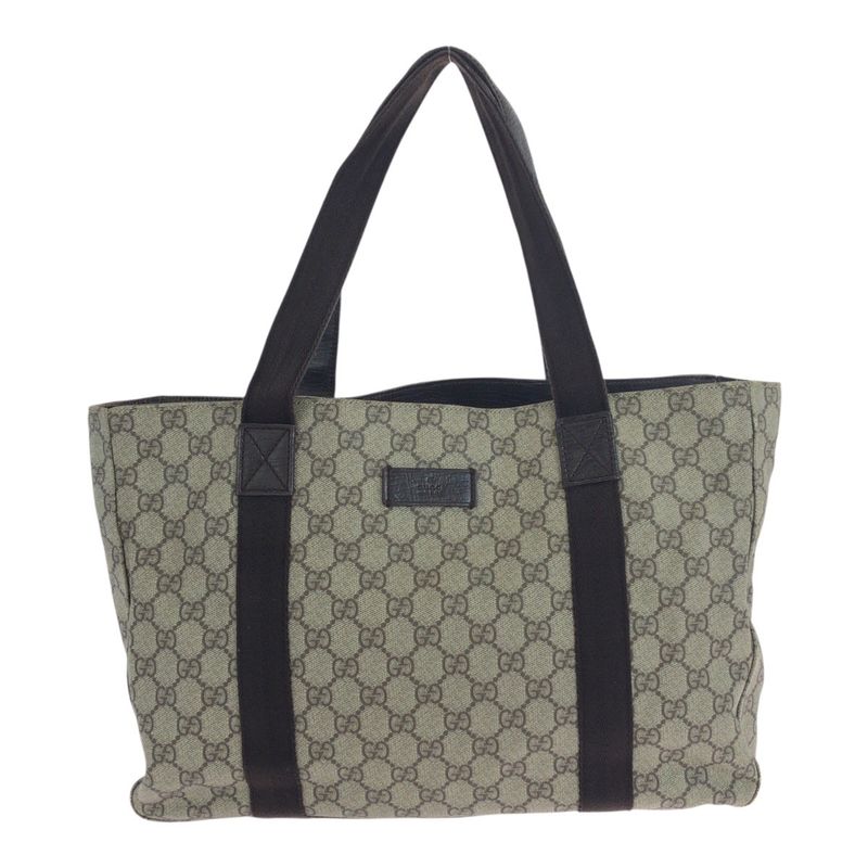 Gucci Beige Dark Brown GG Supreme Canvas 141624 Tote Bag Shoulder Bag Women