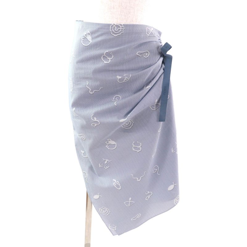 Fendi 2023 Fq7486 100% Cotton Logo Ribbon Side Slit Striped Long Skirt White