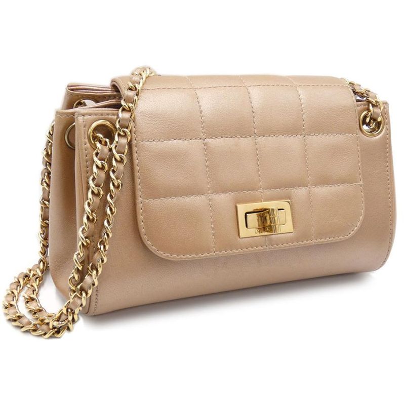 Chanel Chocobar 255 Double Leather Beige Handbag Gold