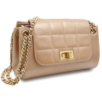 Chanel Chocobar 255 Double Leather Beige Handbag Gold