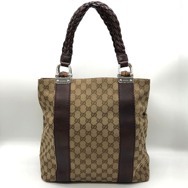 Gucci 232946 Tote Handbag GG Canvas Leather Braided Handle Brown Ladies Men