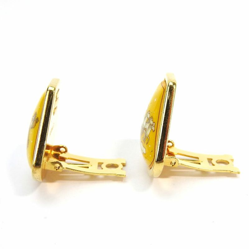 Hermes Earring Emile Yellow Gold Cloisonne GP Plated Jewelry Accessories