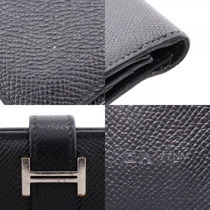 Hermes Bearn Courchevel Black/silver Hardware □O Unisex Long Wallet
