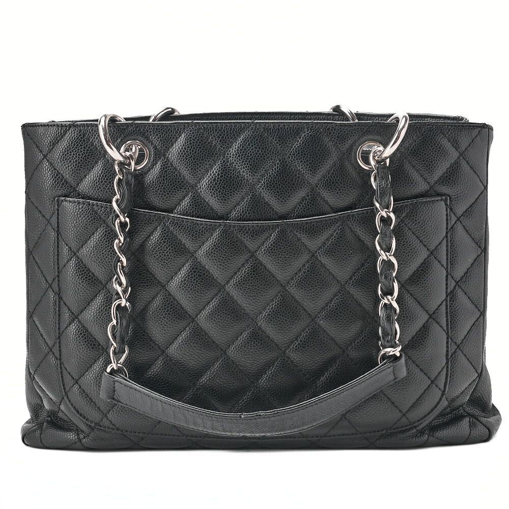 Chanel Shoulder Bag Matelasse GST Chain Tote Cabiskin Black Silver Hardware