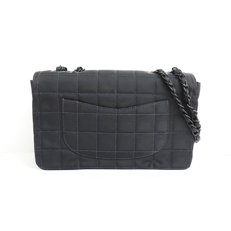 Chanel Vintage New Travel Line All Black Chain Shoulder Bag Black