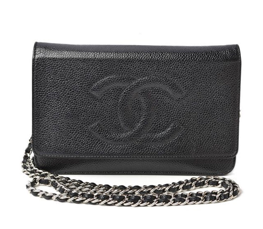 Chanel Chain Wallet Shoulder Bag Long Wallet Caviar Skin Black
