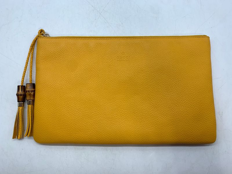 1573 Gucci Clutch Bag 376858 Yellow Fringe Bamboo Preowned Second Bag