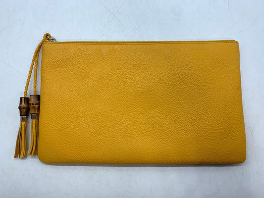 1573 Gucci Clutch Bag 376858 Yellow Fringe Bamboo Preowned Second Bag