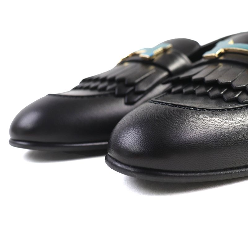 Hermes Royale Gold Hardware Moccasin H Motif Buckle Fringe Leather Loafer Black