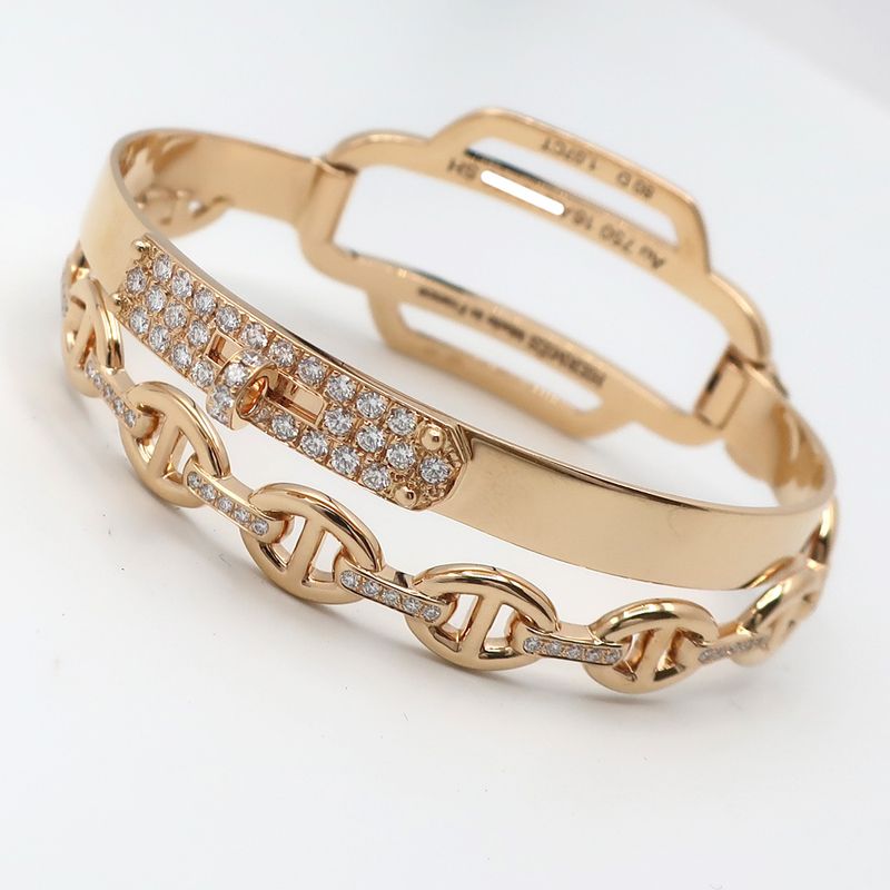 Hermes Chaine D'ancre Kelly Double Tour Bracelet Bangle SH 18K Pink