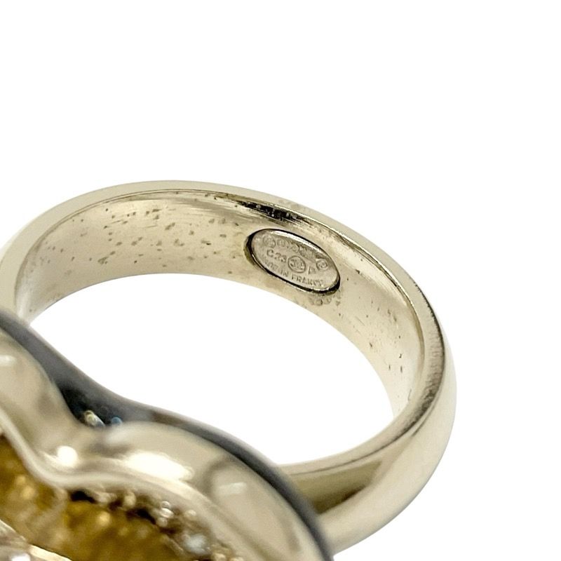 Chanel Ring Gold Black Coco Mark Heart Rhinestone