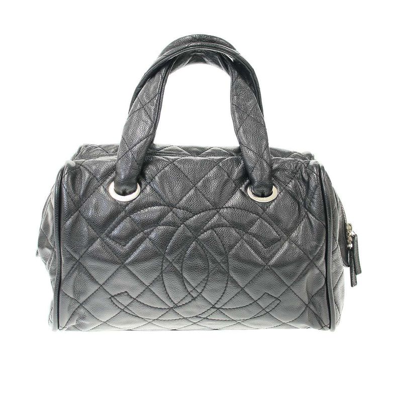 Chanel Matelasse Coco Mark Caviar Skin Mini Boston Bag Black