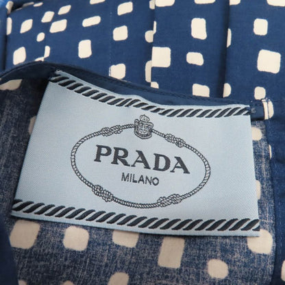 Prada Cotton Beautiful Silhouette Pleated Short Sleeve Dress With Belt Navy 40