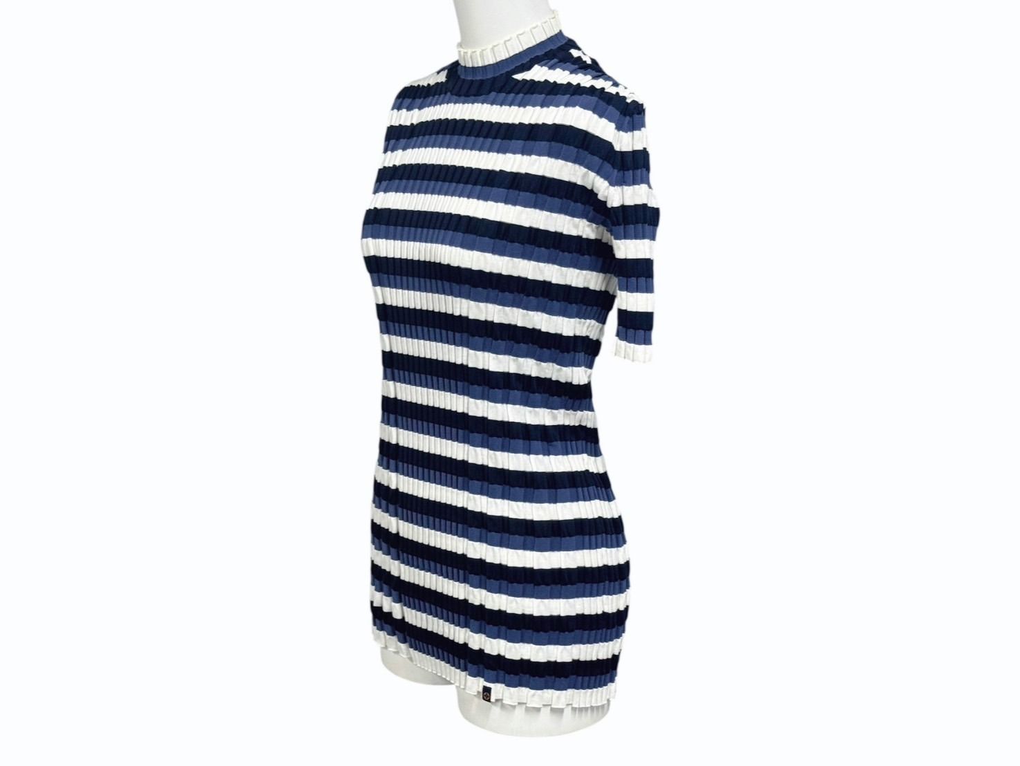 Louis Vuitton Border Rib Knit Short Sleeve Top Blue White Sweater — view 3