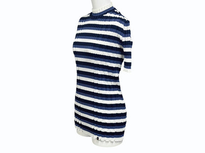 Louis Vuitton Border Rib Knit Short Sleeve Top Blue White Sweater — view 3