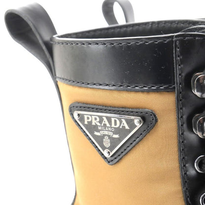 Prada Boots Size 6 Triangle Logo Combat Boots Leather Shoes Made In Italy