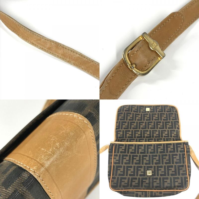 Fendi Shoulder Bag Zucca Logo Pvc/leather Brown