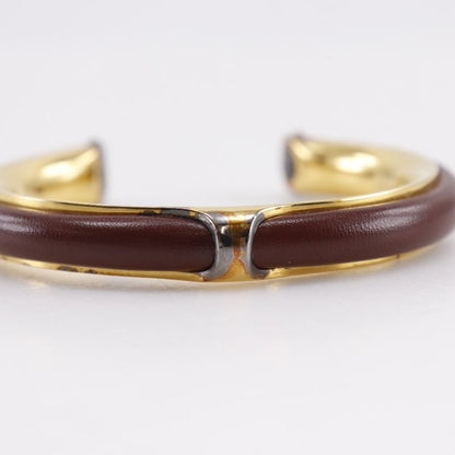 Hermes Vintage Gold Plated And Leather Brown Ladies 36.3g Bangle