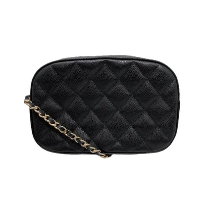 Chanel Shoulder Bag Chain Wallet Matelasse Caviar Skin Coco Mark Black Gold