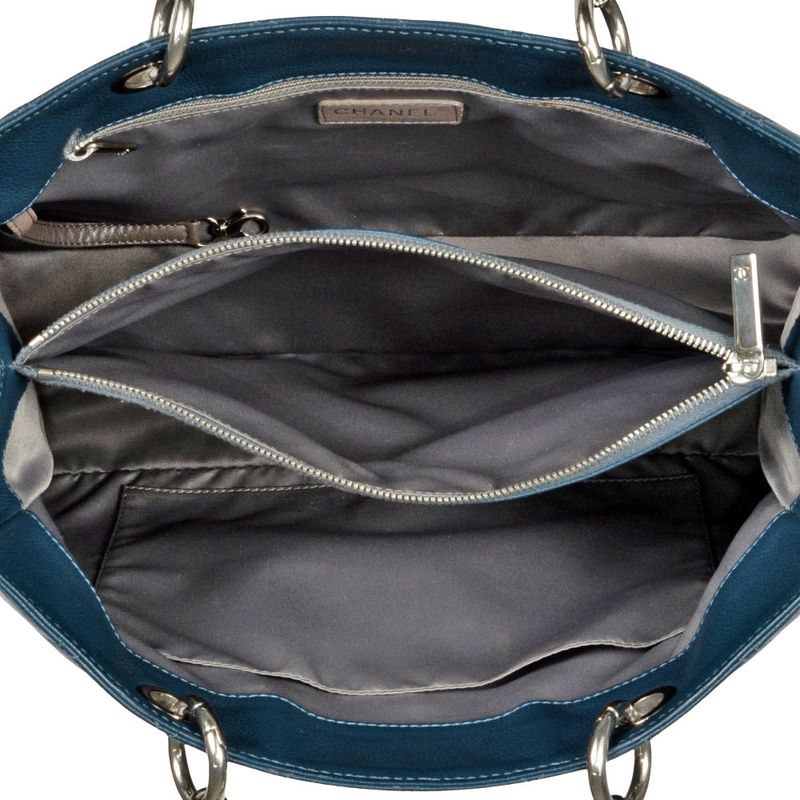 Chanel GST Chain Tote Bag Caviar Skin Blue Silver Hardware 17th Unit Coco Mark