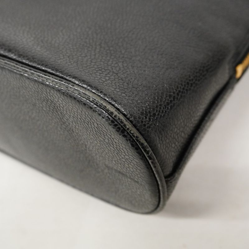 Chanel Shoulder Bag Caviar Skin Black Gold Hardware Women