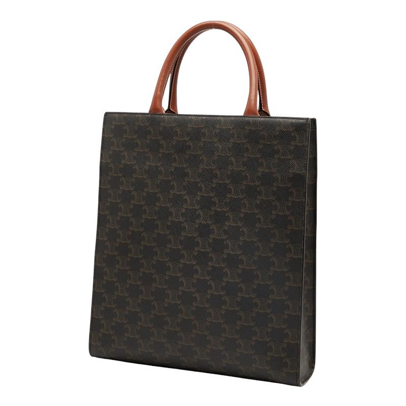 Celine Triomphe Vertical Cabas Small Tote Shoulder Bag 2WAY Brown PVC Leather