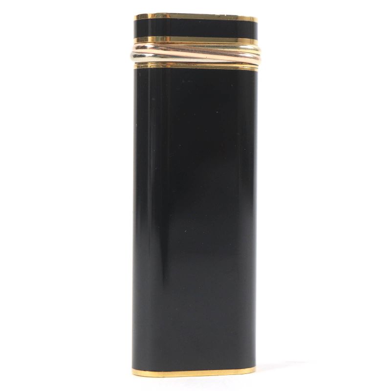 Cartier Trinity Deubre C Oval Shape Smoking Tool Gas Lighter Black Gold Swiss