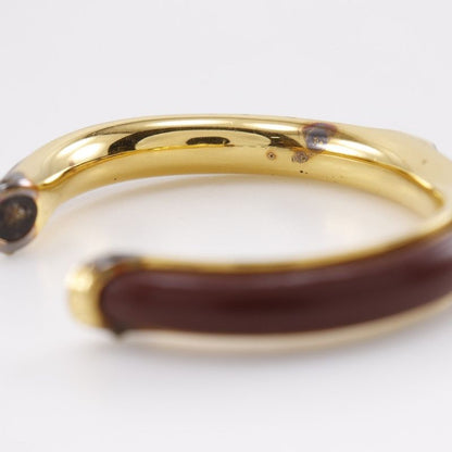 Hermes Vintage Gold Plated And Leather Brown Ladies 36.3g Bangle