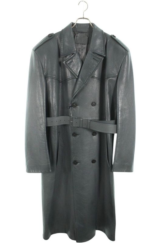 Prada Ups579 Oversized Double Breasted Leather Trench Coat Men's 52