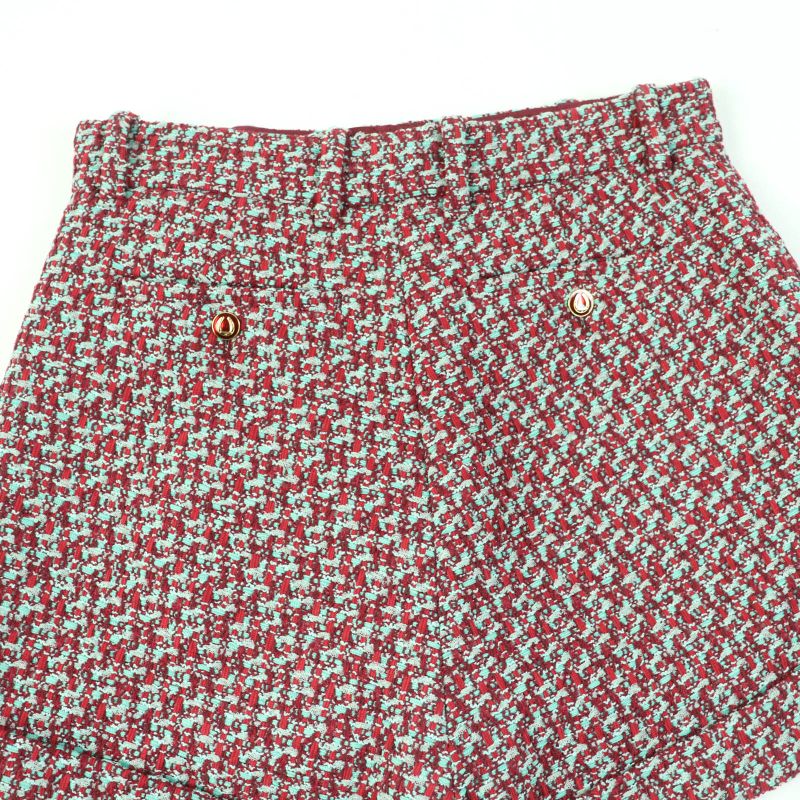 Gucci 691396 Tweed Shorts With Horseshoe Buttons Red Greenish 42 Made In Italy