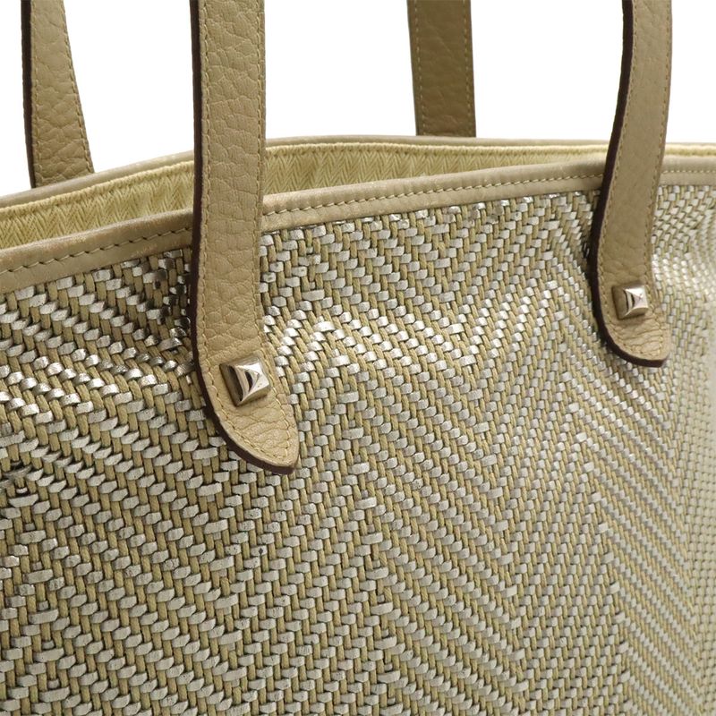 Hermes Hippo Chennai MM Tote Bag Shoulder Bag Braided Leather Beige Silver