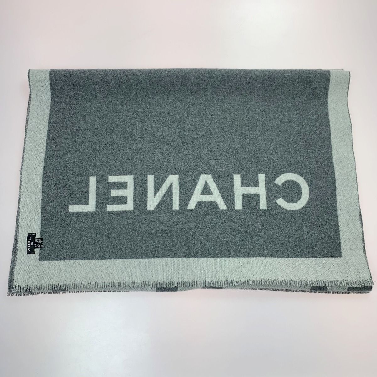 Chanel Coco Mark Large Gray Cashmere/silk Stole Shawl