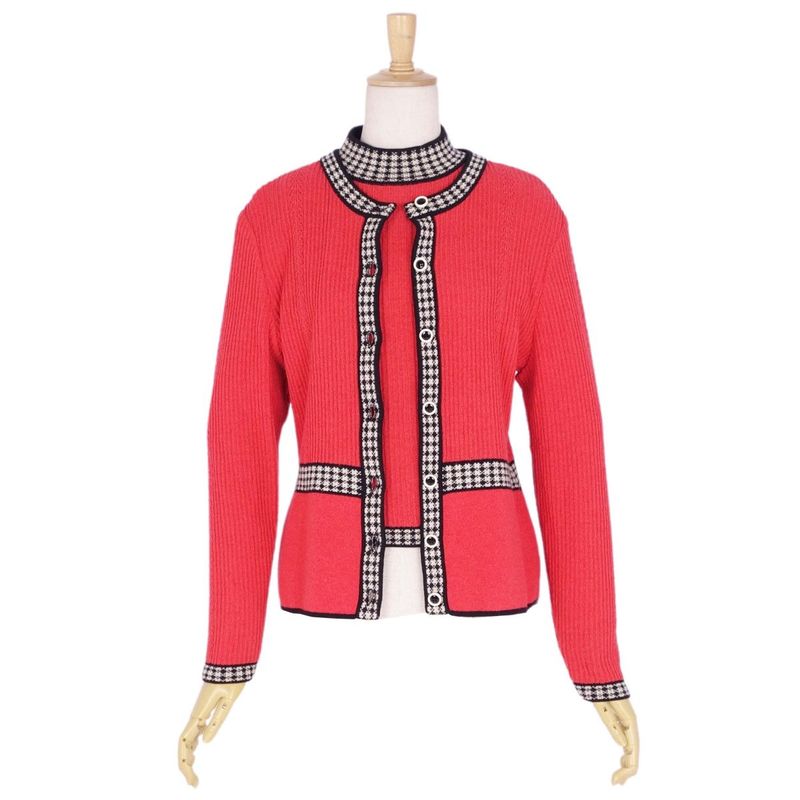 Christian DIOR Ensemble Knit Sweater Cardigan Wool Nylon Top Women M Red